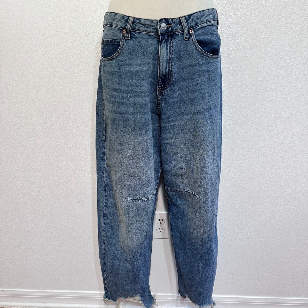 Barrel Leg Baggy Boho Streetwear Raw Hem Jeans Womens 11/30 Blue